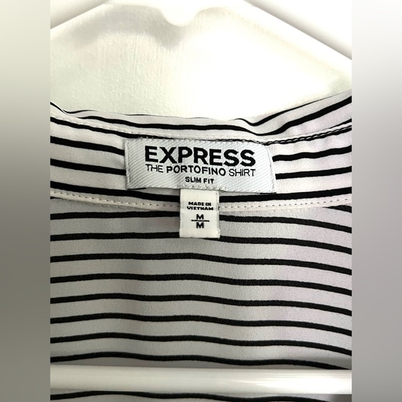 EXPRESS PORTOFINO SHIRT - SLIM FIT - SIZE MEDIUM - BLACK/WHITE STRIPE - Picture 4 of 5